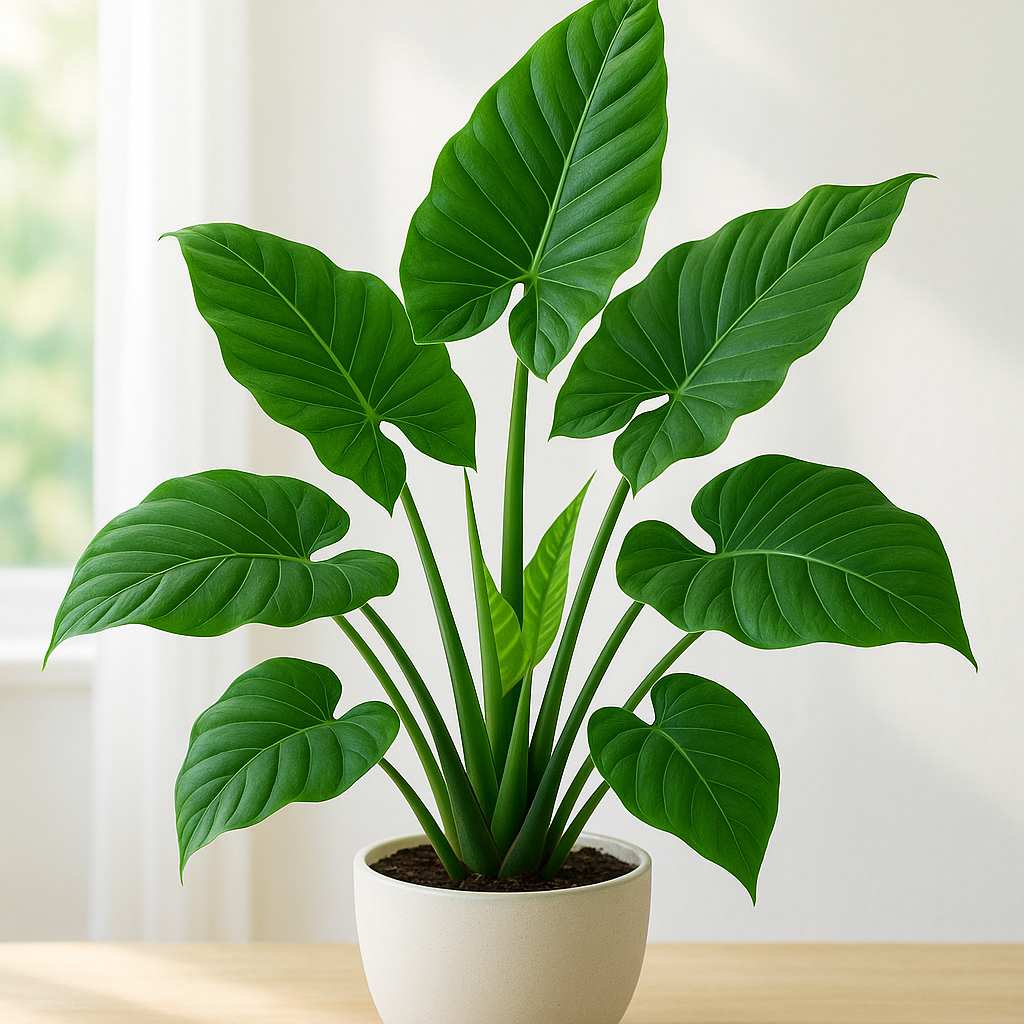 Timeline of Alocasia producing new leaves after severe pruning