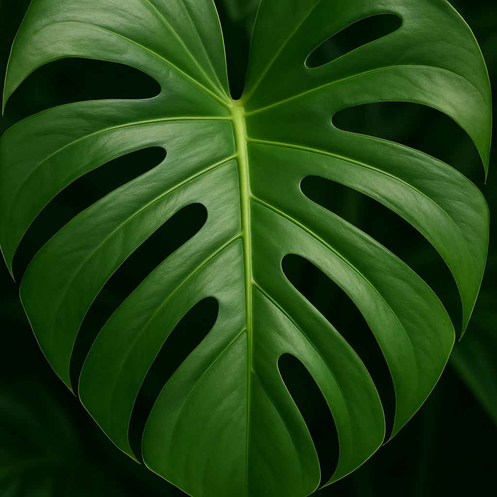 Close-up of bird of paradise split leaf showing characteristic fenestrations