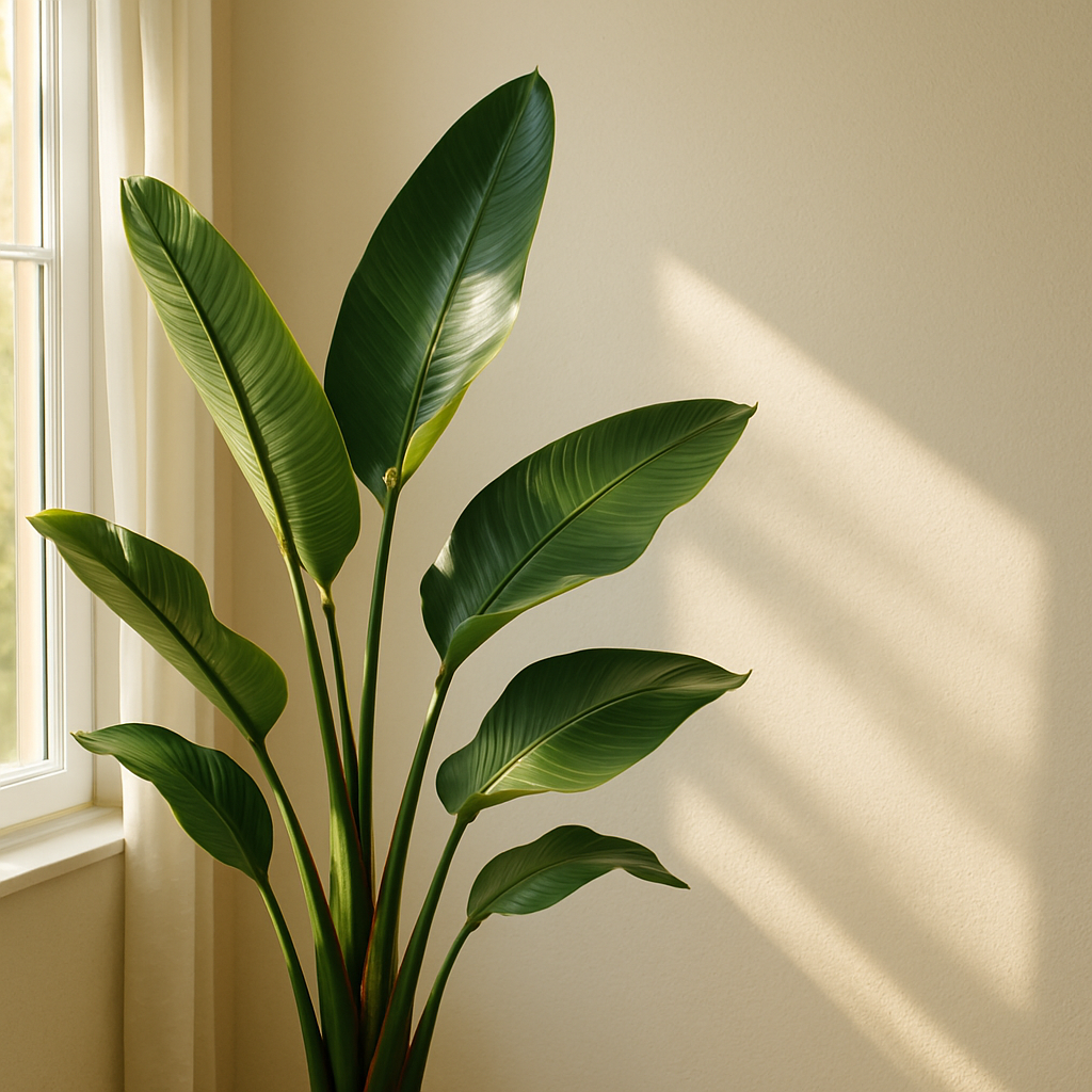 Bird of paradise plant positioned near bright south-facing window