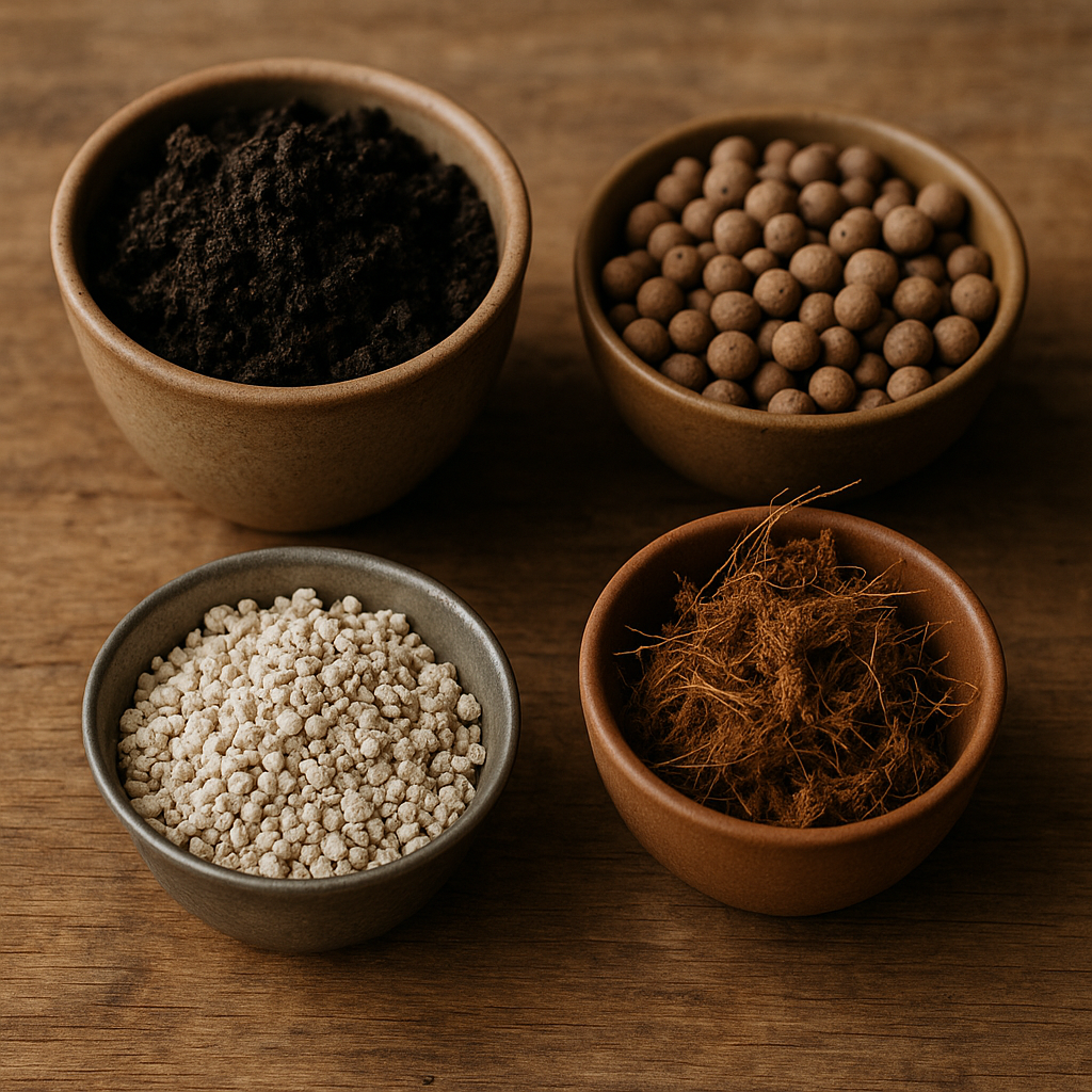 Ingredients for hoya soil mix - orchid bark, perlite, succulent mix, coco coir