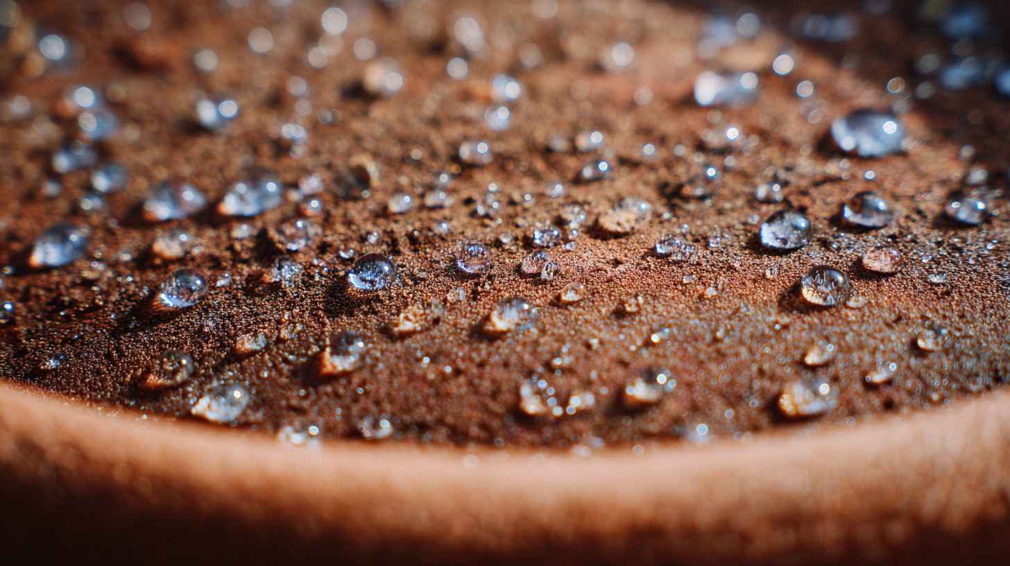 Water beading on top of dry hydrophobic soil instead of soaking in, showing the problem clearly