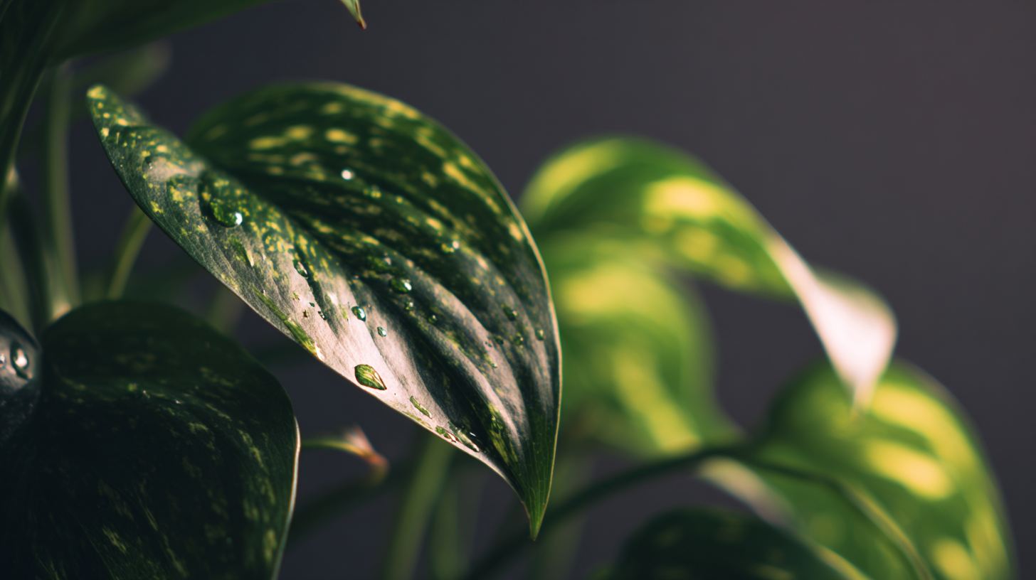 Close-up of a dark moody leaf with dramatic lighting
