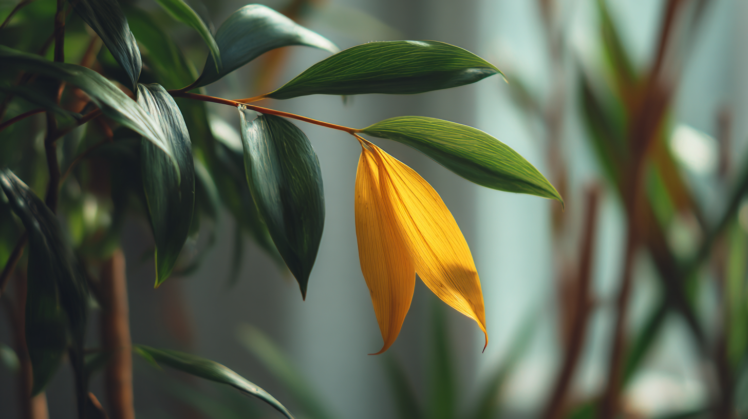 Healthy houseplant with single yellow leaf falling naturally, demonstrating normal aging vs problem shedding