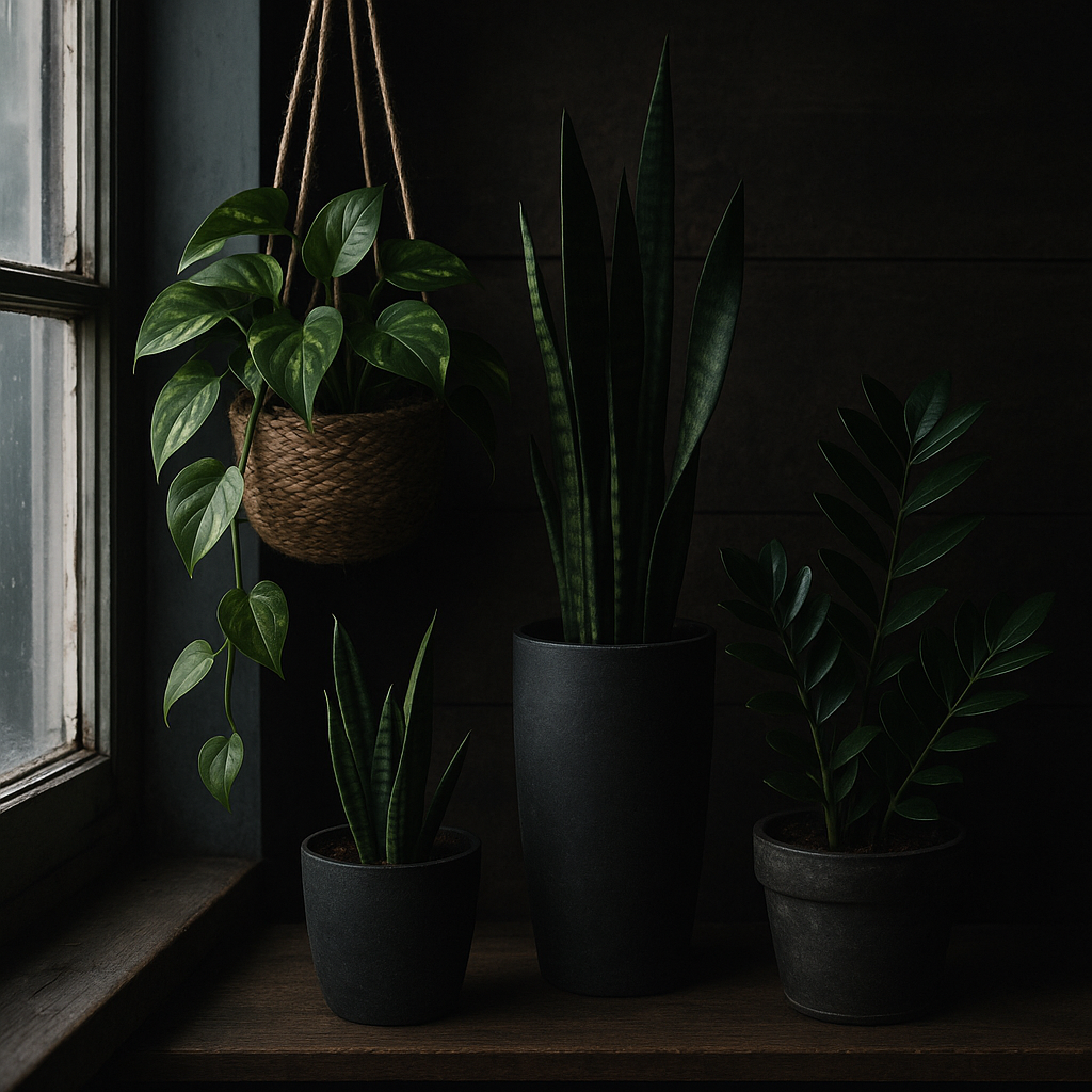 Low light plants ideal for north-facing windows - pothos, snake plant, ZZ plant