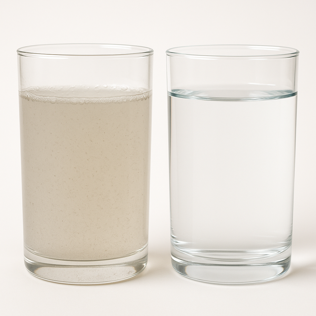 Glass containers showing tap water residue vs filtered water