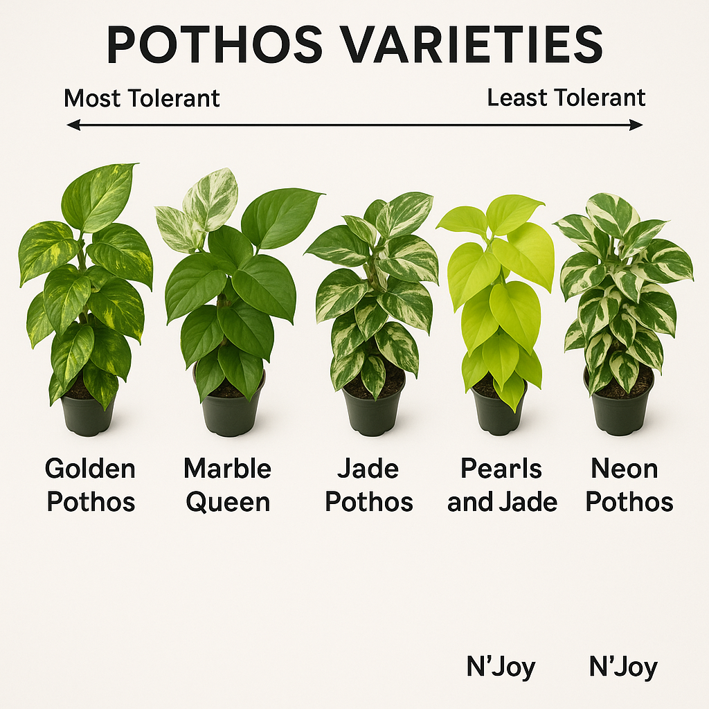 Six pothos varieties ranked from best to worst for low light tolerance