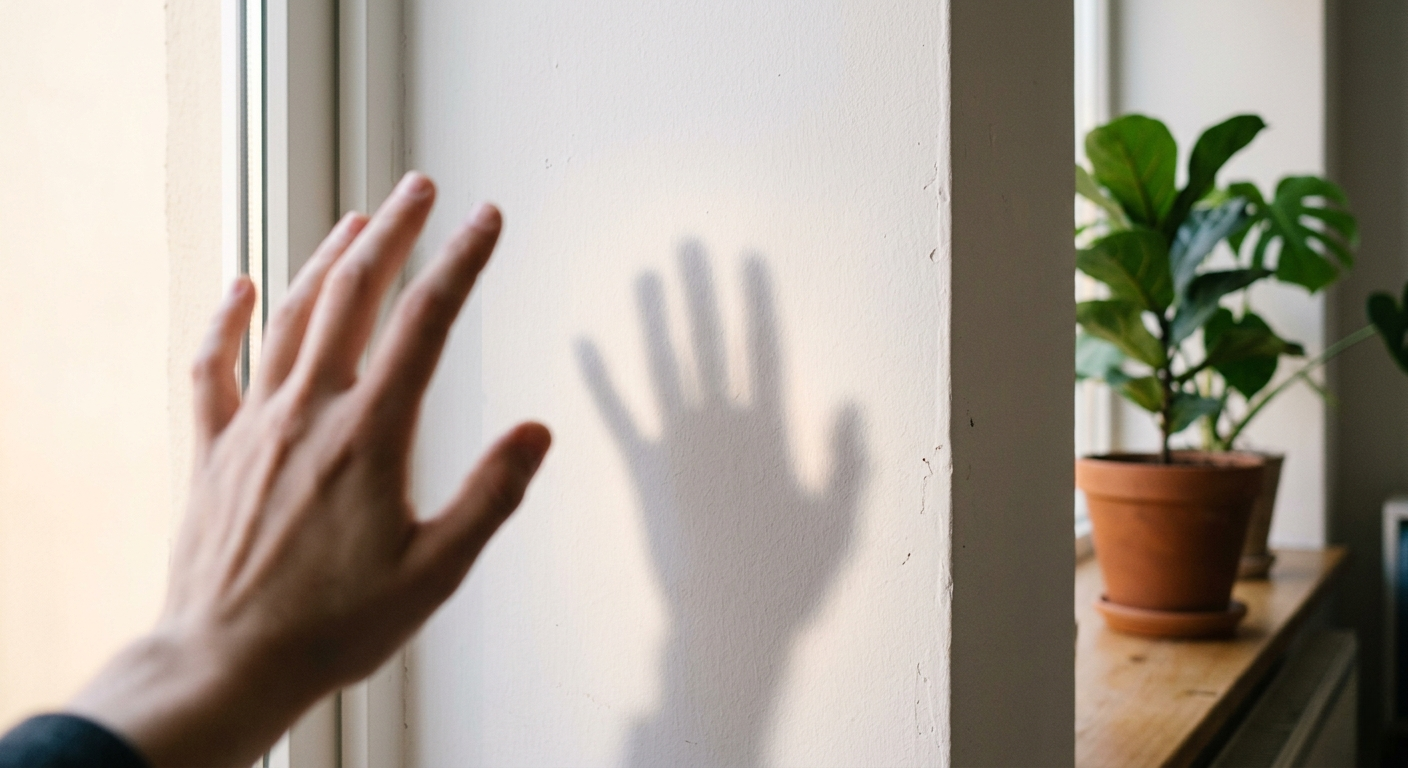 Hand shadow test showing fuzzy shadow to measure window light intensity