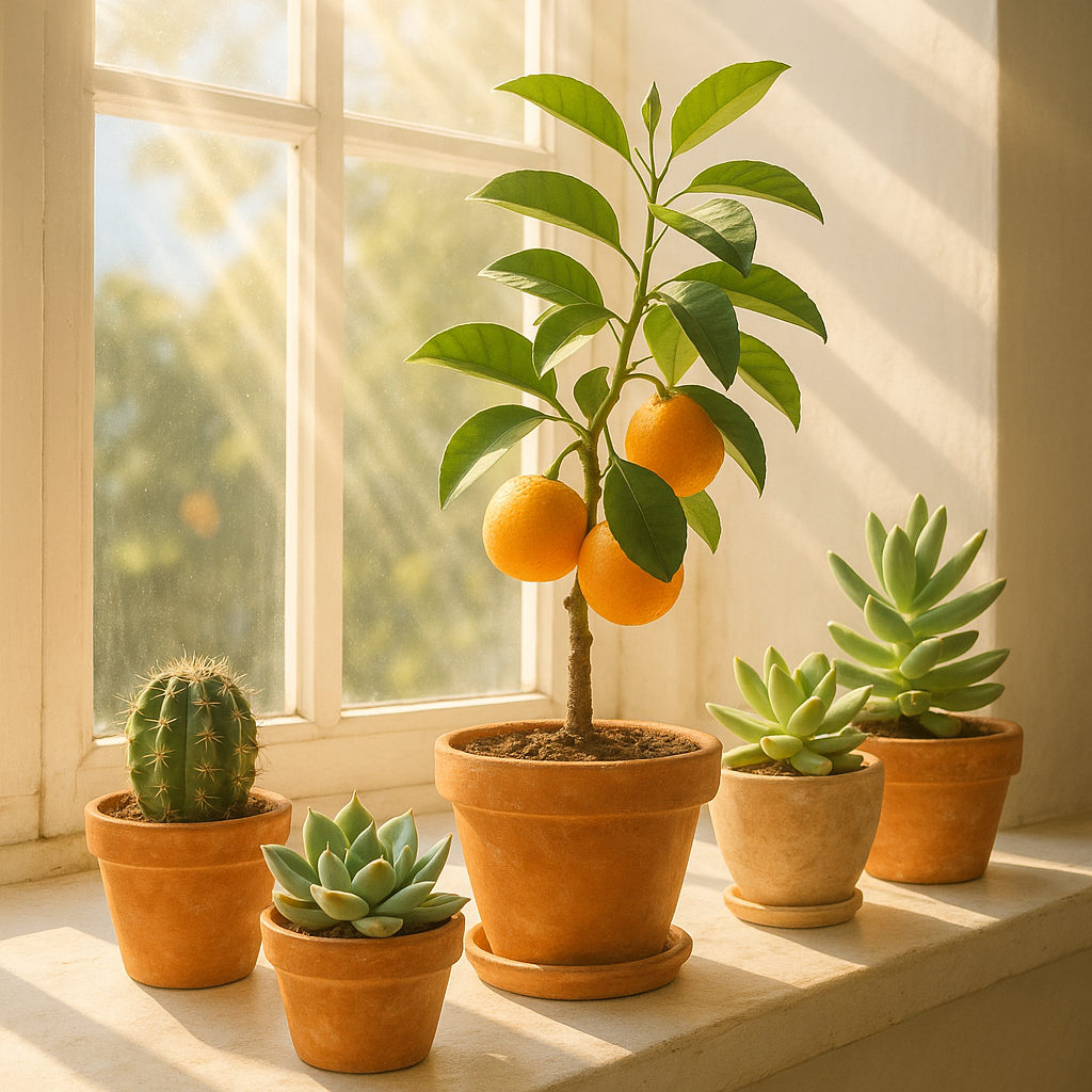 Bright light plants for south-facing windows - succulents, cacti, citrus trees