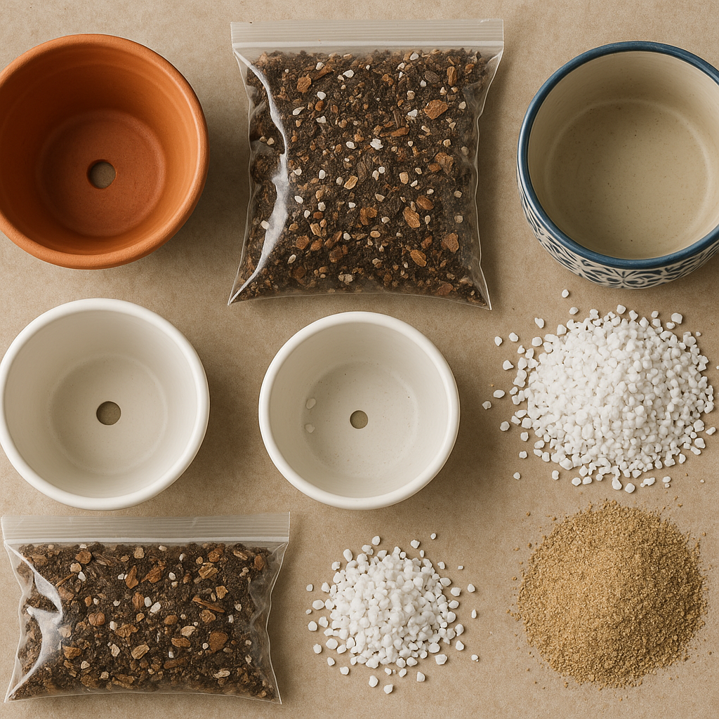 Cross-section showing fast-draining succulent soil and terracotta pot