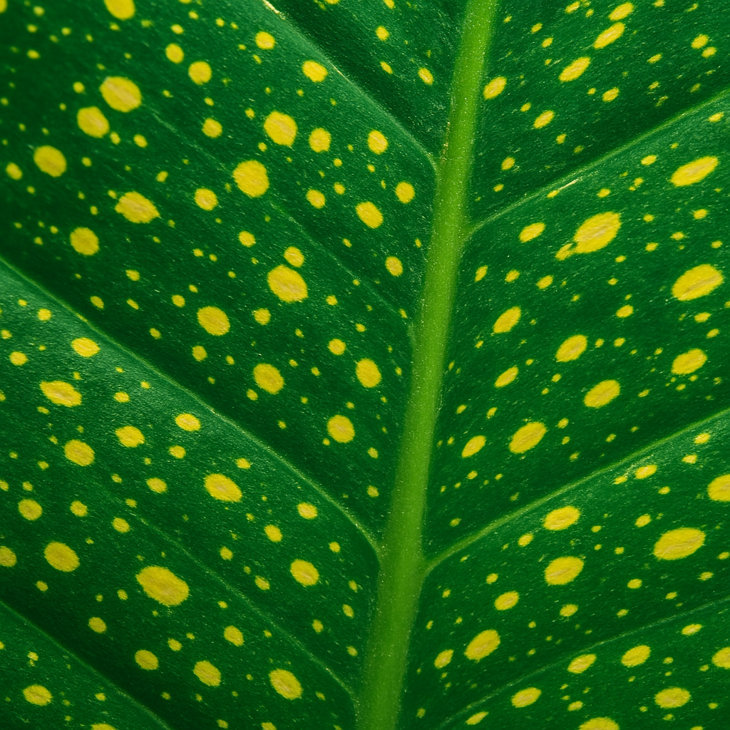 Close-up of Thai Constellation Monstera leaf showing detailed yellow constellation variegation pattern